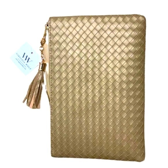 Virginia Wolf Mimi Woven Pouch clutch golden metallic